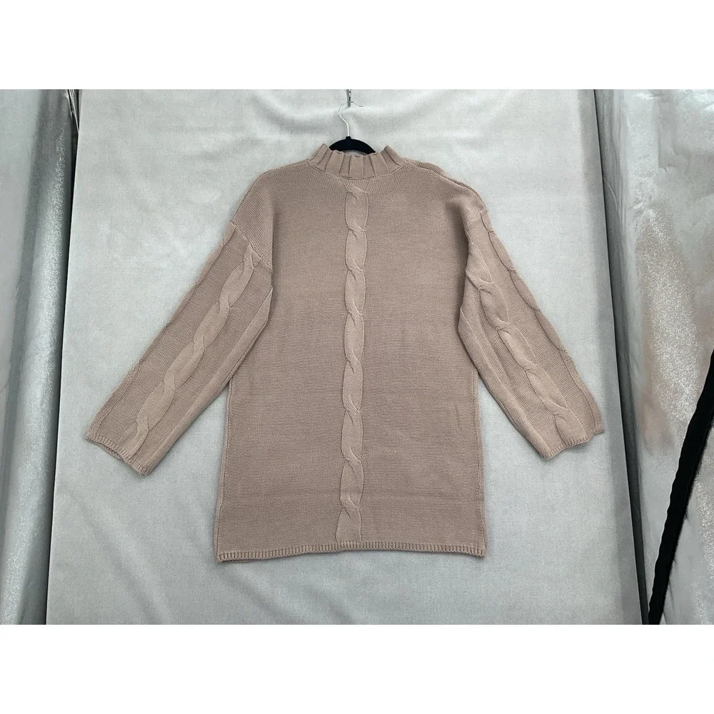 Derek Heart Cable Knit Mock Neck Sweater/Dress - Cozy & Chic Tan/Beige - Size XL - Picture 8 of 15